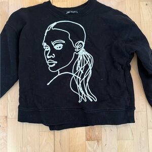 Zara Black Sweatshirt with Artistic White Outline